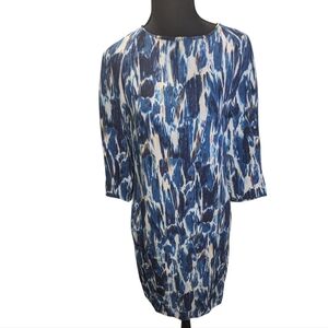 COS Blue and White Abstract Long Sleeve Sheath Dress Size 6